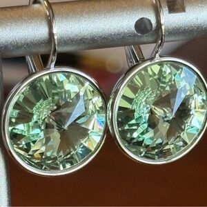 Light Lime Green Small Bella-Style Swarovski Crystal Rhodium Leverback Earrings